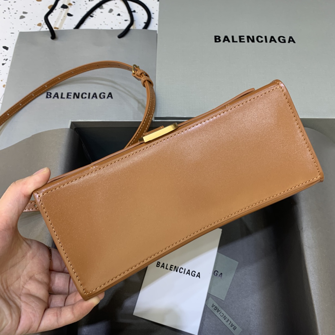 Balenciaga Hourglass Small Handbag Box Calfskin Shoulder Bag Brown